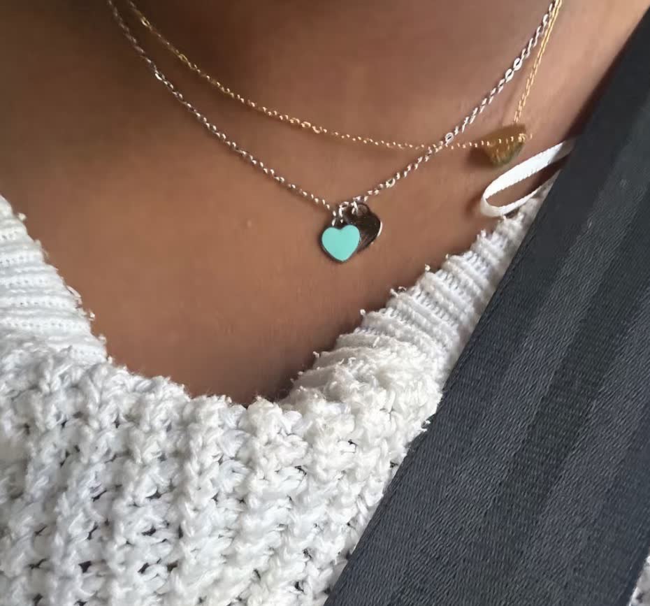 Tiffany & Co. Blue Enamel Heart Tag Necklace